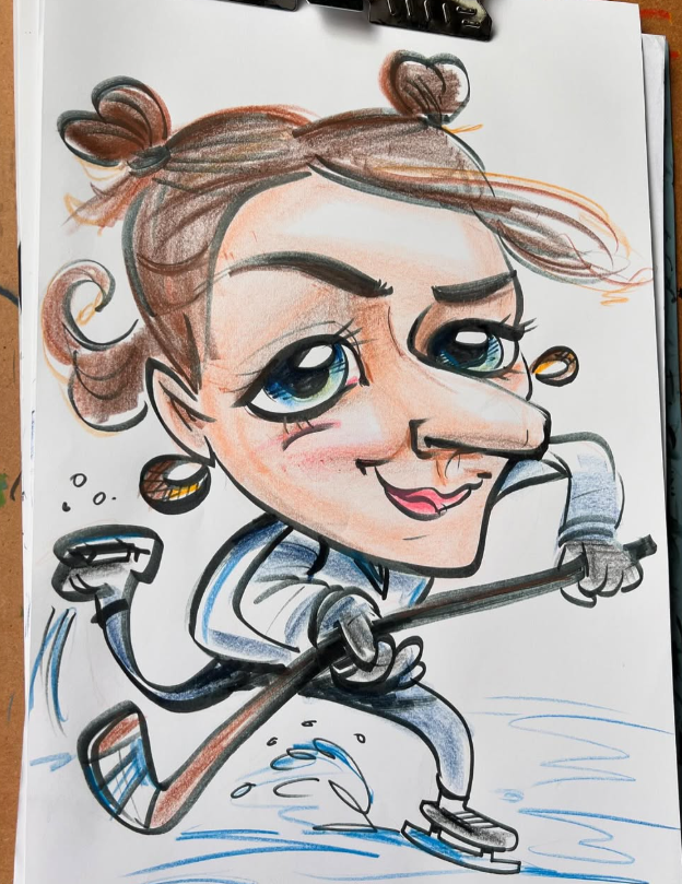 Colour hockey caricature of a young skater by Polina