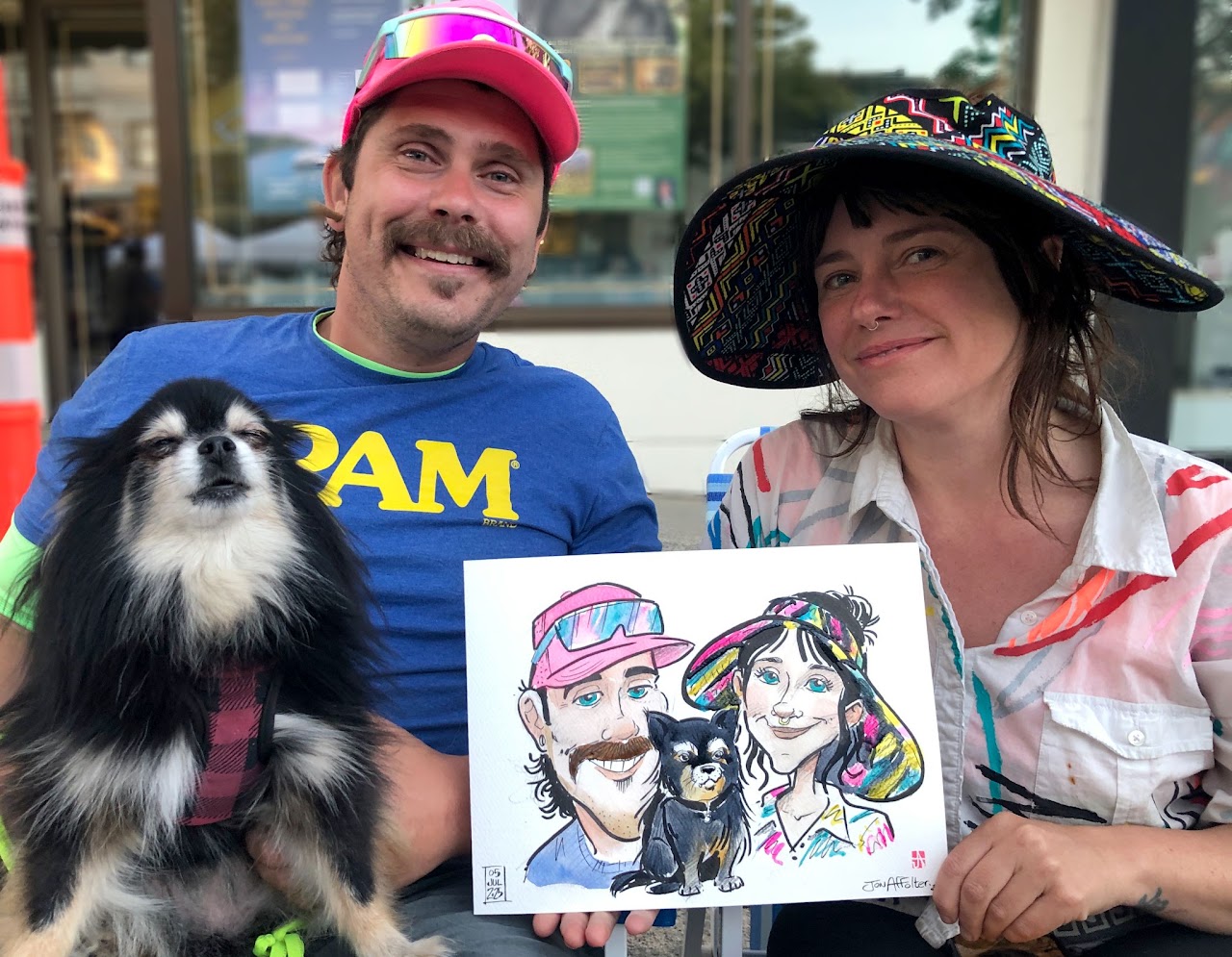Caricature of a couple drawn live by Jon