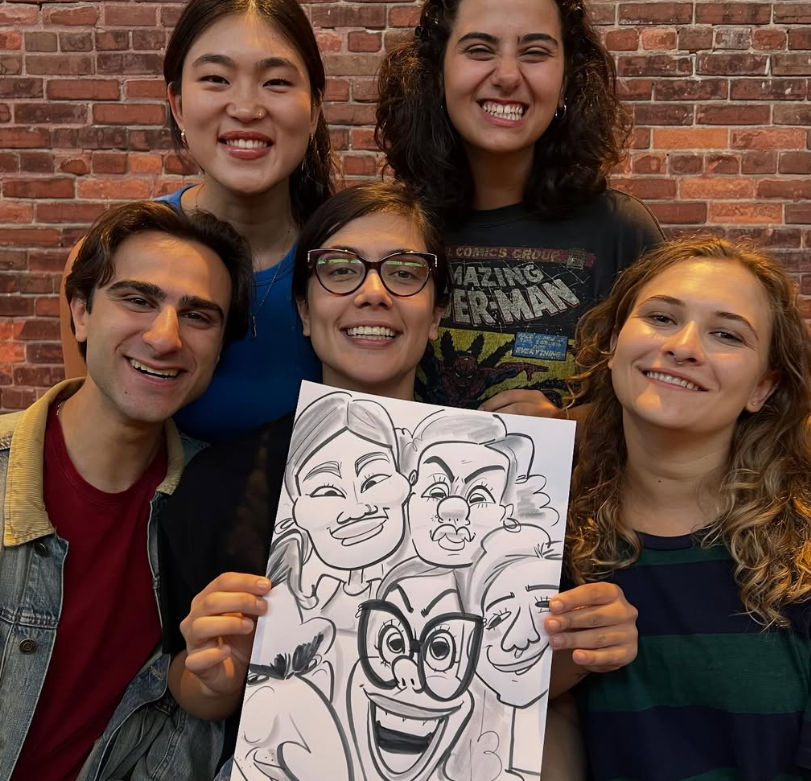 Group of five students with a live group caricature — by Polina — Toronto, ON