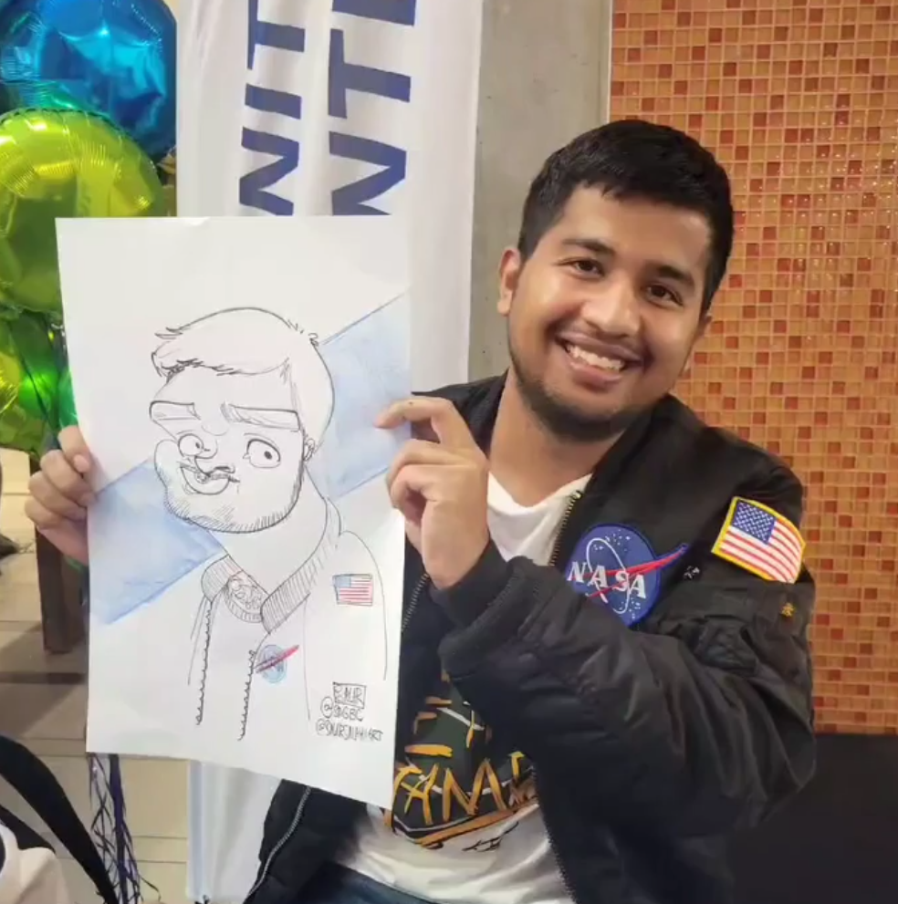 Live caricature station at a corporate event
