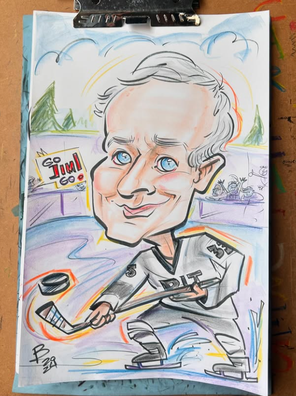 Colour hockey-themed caricature drawn live — by Polina — Toronto & the GTA
