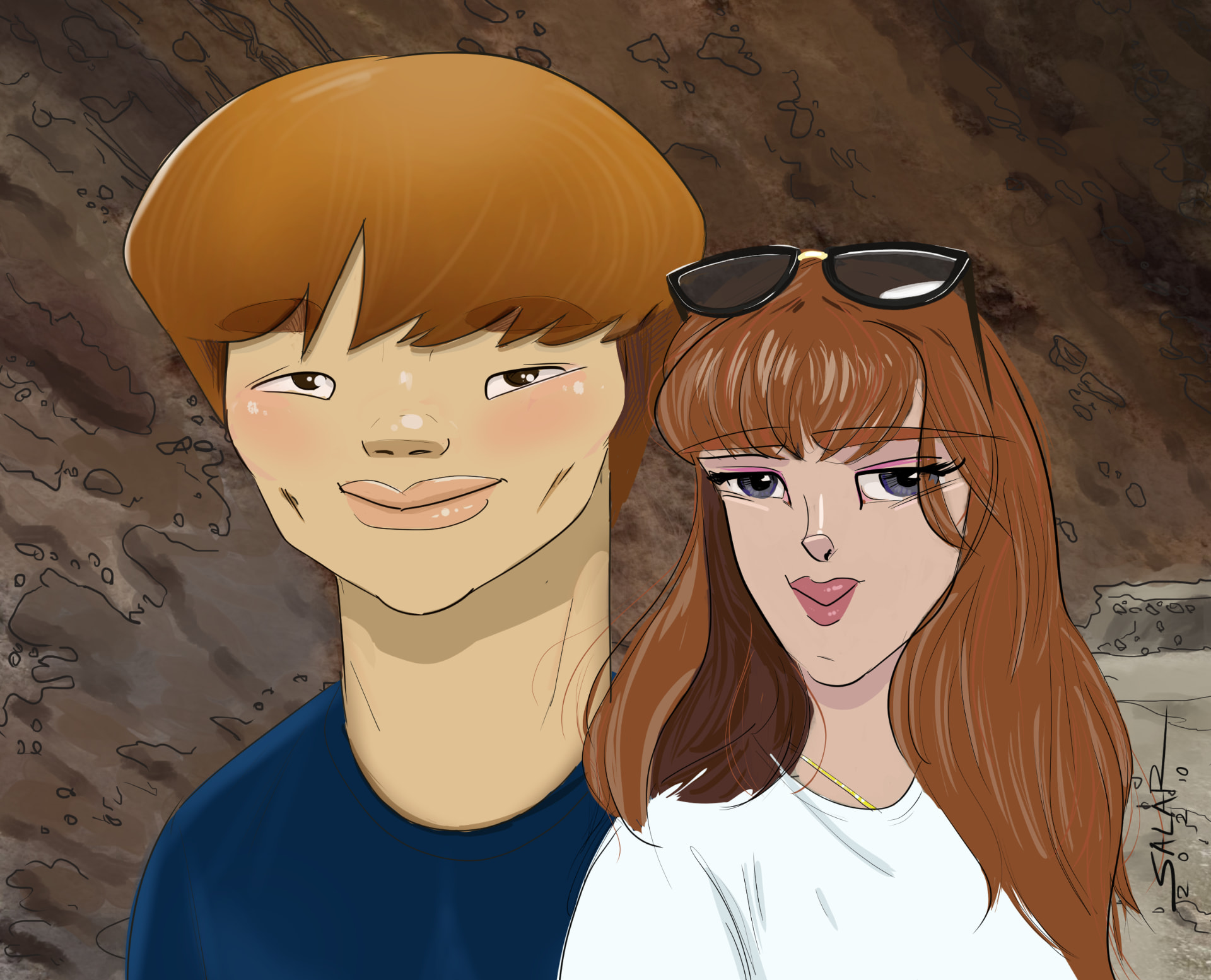 Digital caricature of two friends